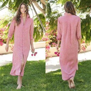 Frank & Eileen Rory Linen Maxi Shirtdress Pink SZ M